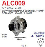 Alternator A13VI Renault Scenic 2.0L 12V 110A - ALC009