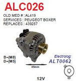 Alternator SG15S Citroen / Peugeot 2.0L / 2.2L 12V 150A - ALC026