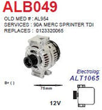 Alternator Mercedes-Benz Sprinter TDi KC 12V 90A  - ALB049