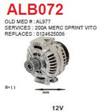 Alternator Mercedes-Benz Sprinter / Vito / Viano CDi 2.1L E10 12V 200A  - ALB072