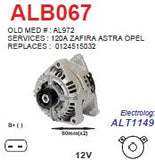 Alternator Opel Astra/ Zafira NCB1 12V 120A  - ALB067