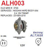 Alternator Nissan Hardbody 2.4L petrol 12V 70A - ALH003