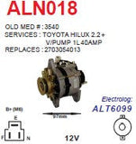 Alternator Toyota Hilux 2.2L diesel 12V 40A - ALN018