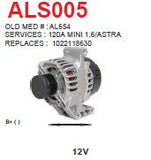 Alternator A115IM Opel Astrah / Fiat 500 Doblo 1.3L diesel 12V 120A - ALS005