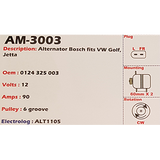 Alternator Volkswagen Jetta IV - Golf IV - Beetle - Polo / Audi A3 - 1998 Onwards 12V 90A KCB1 - AM-3003