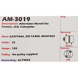 Alternator Caterpillar / JCB (Perkins-ENGINE) 12V 120A - AM-3019