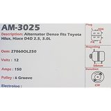 Alternator Toyota Hilux / Hiace D4D  2.5L - 3.0L - AM-3025