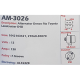 Alternator Toyota Land Cruiser 3.0L D4D 12V 130A  - AM-3026