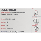 Alternator Toyota 2.4L - 2.8L Diesel 12V 50A  - AM-3060