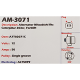 Alternator Caterpillar 303CR / Mitsubishi Forklift 12V 50A A7T - AM-3071