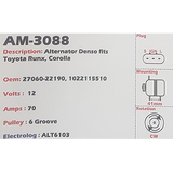 Alternator Toyota Runx - Corolla 1.8L - 3-pin (S-IG-L) 12V 70A  - AM-3088