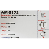 Alternator Toyota 2Y - 3Y - 4Y 12V 60A AS123 - AM-3172