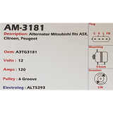 Alternator Mitsubishi ASX / Peugeot / Citroen 12V 120A A3TG - AM-3181