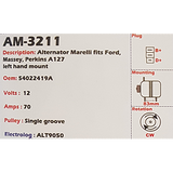 Alternator Ford Escort - 1996 12V 70A A127 - AM-3211