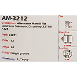 Alternator Land Rover Defender- Discovery/ Range Rover 2.4L - 2.5L Diesel 12V 65A A127 - AM-3212
