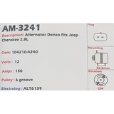Alternator Jeep Cherokee 2.8L CRD 12V 150A  - AM-3241