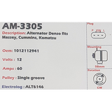 Alternator Rem / Lincoln/ Massey Ferguson/ Komatsu/ Cummins / Vermeer 12V 60A  - AM-3305