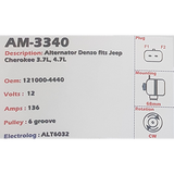 Alternator Jeep Cherokee 3.7L - Jeep Grand Cherokee 4.7L 12V 136A  - AM-3340