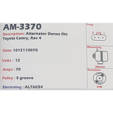 Alternator Toyota Camry 2.2L - RAV4 2.0L 12V 70A  - AM-3370