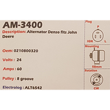 Alternator John Deere 24V 60A  - AM-3400
