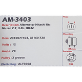 Alternator Nissan 2.7L - 3.3L QD32 Diesel 12V 70A - AM-3403