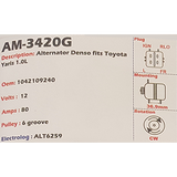 Alternator Toyota Yaris 1.0L VVTi 12V 80A  - AM-3420G