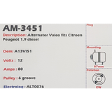 Alternator Citroen / Peugeot 1.9L Diesel 12V 80A A13VI - AM-3451