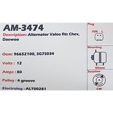 Alternator Chevrolet Aveo, Kalos 1.2L / Daewoo Kalos 1.2L - B12S1 ENGINE 12V 80A SG7S - AM-3474