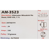 Alternator Deutz / KHD 4.8L - 7.1L 24V 100A A4TA - AM-3523
