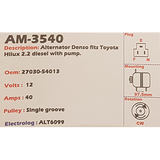 Alternator Toyota Hilux 2.2L diesel 12V 40A  - AM-3540