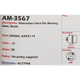 Alternator AAK Massey Ferguson / Deutz / Heurlimann / Same 12V 85A - AM-3567