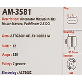 Alternator Nissan Navara - Pathfinder 2.5L DCi 12V 130A A3TG - AM-3581