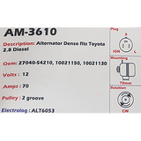Alternator Toyota Hilux 2.4L - 2.8L Diesel 12V 70A  - AM-3610