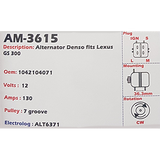 Alternator Lexus GS300 - IS250 12V 130A  - AM-3615