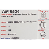 Alternator Toyota RAV4 3.5L V6 12V 100A  - AM-3624