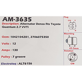 Alternator Toyota Quantum 2.7L VVTi 12V 130A - AM-3635