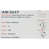 Alternator Ford Fiesta Petrol (ROCAM-ENGINE) 12V 100A - AM-3647