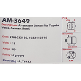 Alternator Toyota Corolla - RUNX 1.8L 12V 80A - AM-3649