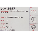 Alternator Toyota Yaris 1.4L D4D 12V 90A - AM-3657
