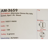Alternator Alfa Romeo / Opel 1.9L Diesel 12V 120A - AM-3659