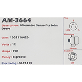 Alternator John Deere 12V 140A - AM-3664
