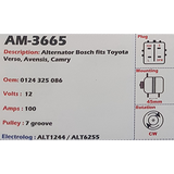 Alternator Toyota Camry 2.4L - Avensis 2.0i - 2.4i 12V 100A KCB1 - AM-3665