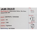 Alternator Chevrolet Cruze 2.0L CDI 12V 140A  - AM-3668
