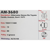 Alternator Toyota Avensis - Corolla - Rav VVTi 12V 80A - AM-3680
