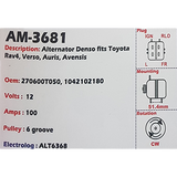 Alternator Toyota 12V 100A - AM-3681