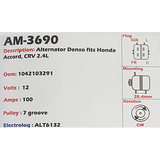 Alternator Honda Accord - CRV 2.4L 12V 100A - AM-3690