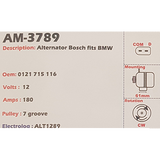 Alternator BMW 12V 180A H8P - AM-3789