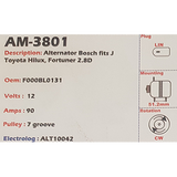 Alternator Toyota Hilux - Fortuner 2.8L Diesel 1GD-FTV-ENGINE 12V 90A B1 - AM-3801