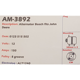 Alternator John Deere Tractor 12V 150A NC - AM-3892