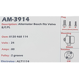 Alternator Volvo B / F / FL - Marcopolo BUS 24V 80A N1 - AM-3914